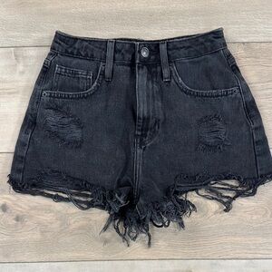 Black Distressed Denim Shorts